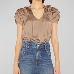 Evereve silky ruffle sleeve Lydia taupe Top